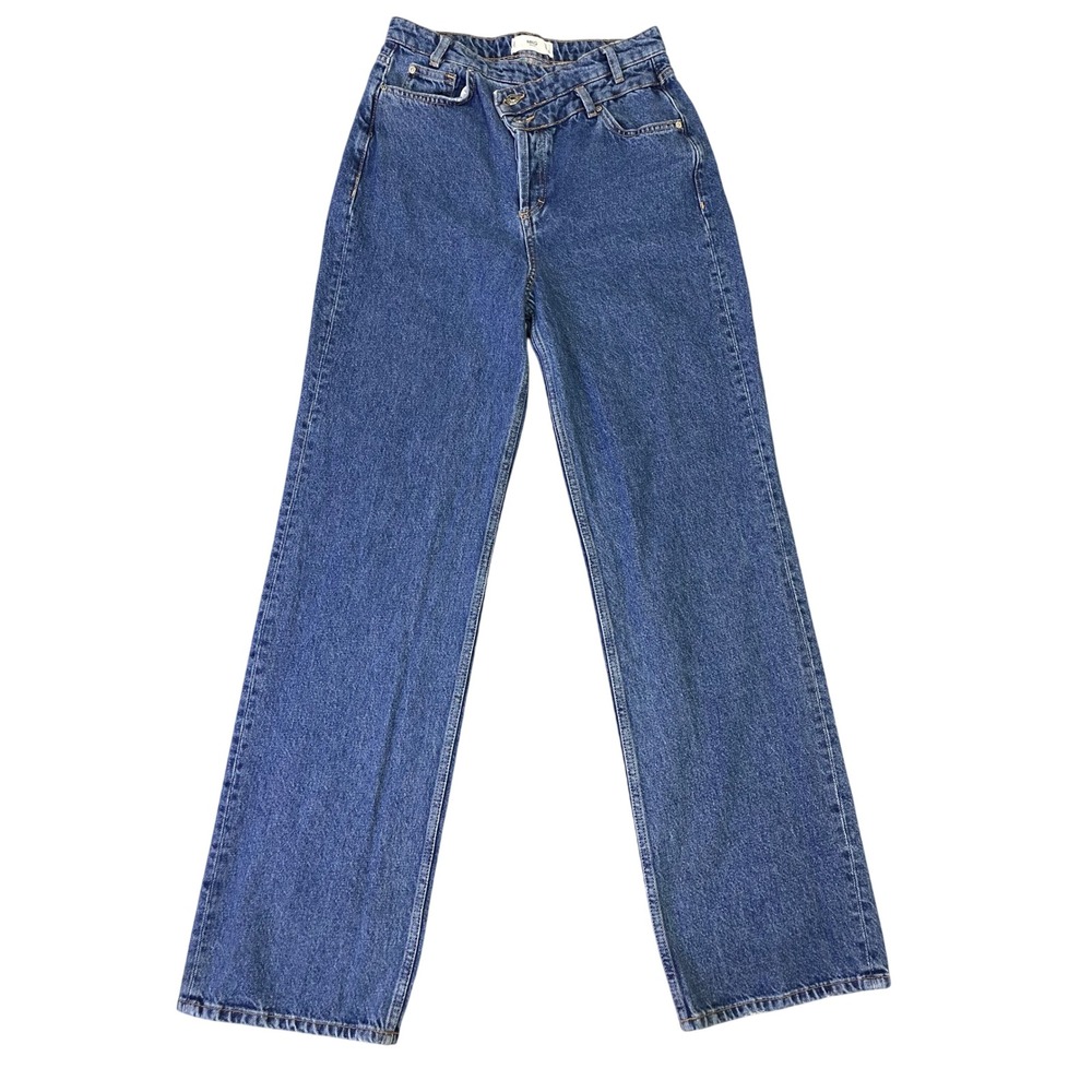 Mango MNG Denim Asymmetric Crossover Waist Wide Leg Jeans Blue Size 6